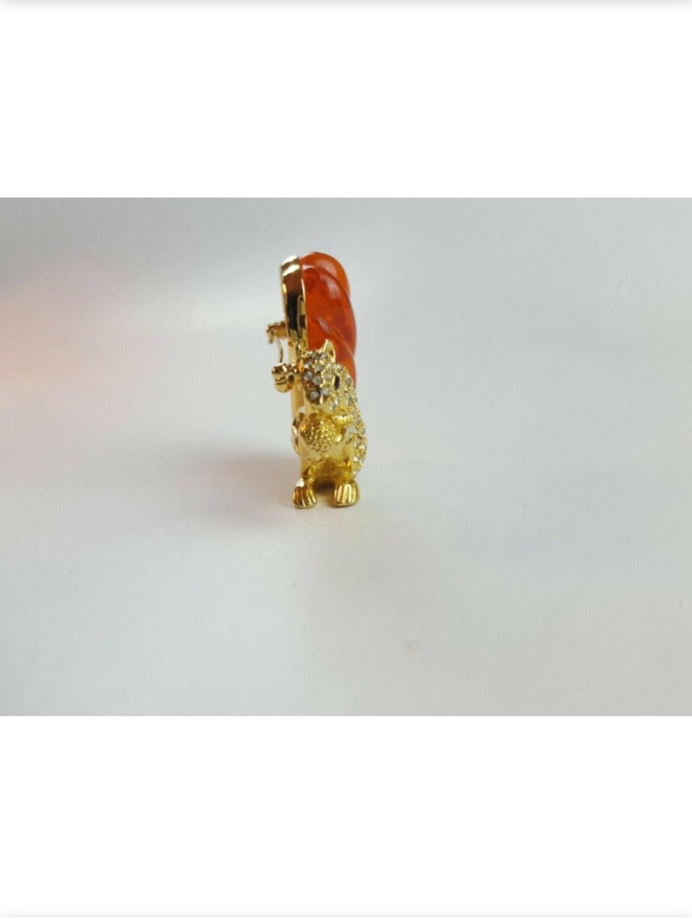 Swarovski Rhinestone & Amber Lucite Squirrel Nolan Miller Brooch Pin - Picture 7 of 10